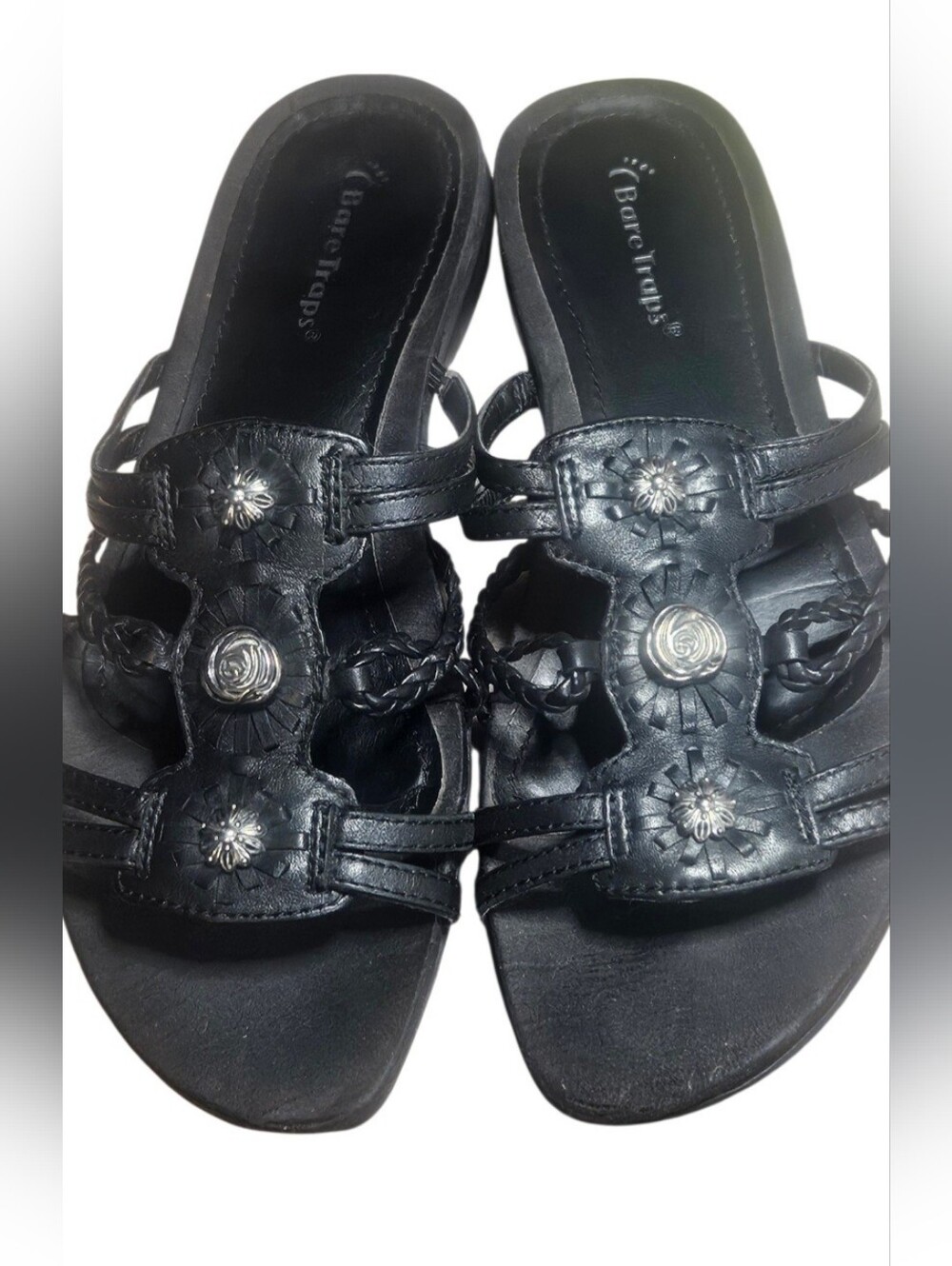 BareTraps Black Braided Decorative Slide Sandals Size 8 Womens